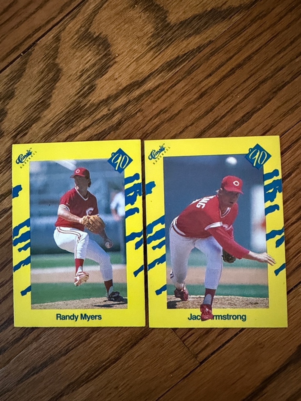 Jack Armstrong and Randy Mayers baseball cards